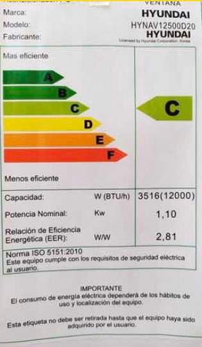 Aire Acondicionado Hyundai 12000 Btu Corriente 110 Voltios
