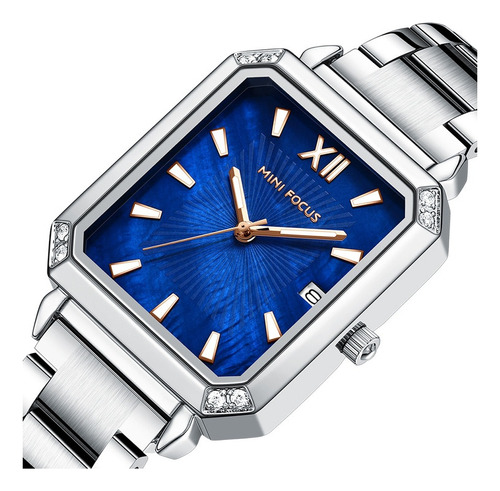 Relógios de quartzo luminoso de luxo Mini Focus para mulheres, cor de fundo: prata/azul