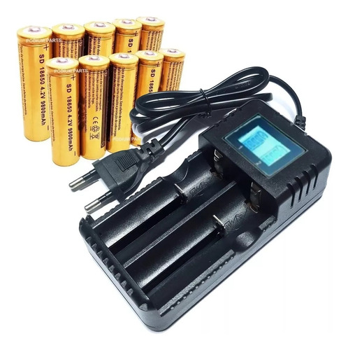 Carregador Duplo +10 Bateria 18650 9800mah 4,2v Lanterna Led