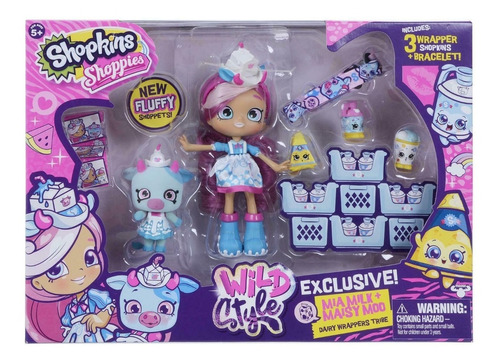 Shopkins Shoppies - Playset Mia Milk - Muñeca + Mascota