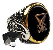 Comprar Combo Anillo Sigilo De Lujo Satanas Baphomet  Acero Inoxidab