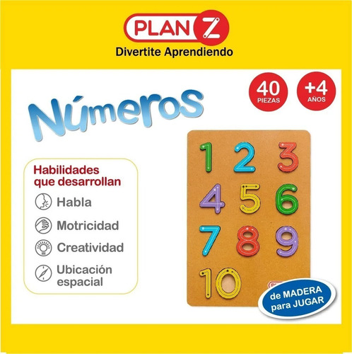 Imagen 2 de 6 de Juego Encastre Didáctico Madera Infantil Números Plan Z