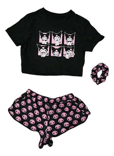 Pijama Short Y Crop Top Calaveritas Mujer Kuoromi 