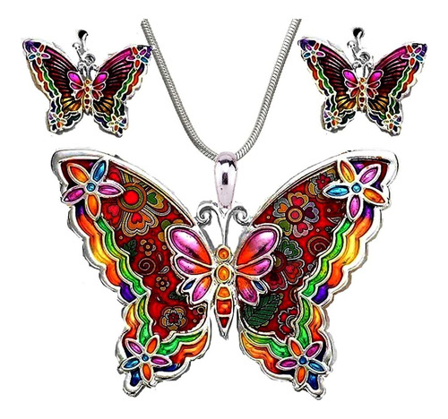 Dianal Boutique Colorful Butterfly Colgante Collar Y Aretes 