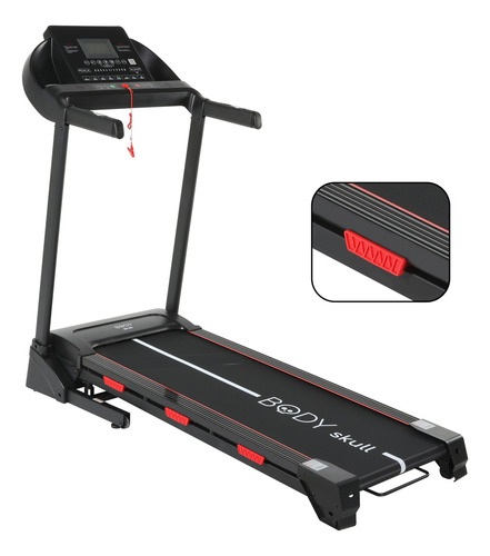 Cinta Caminadora Electrica Body Skull - Velocidad 16 Km/h - Inclinacion Automatica 15 Niv - Usuarios 150 Kg - Superficie 1300x450 Mm - Plegable - Con 6 Amortiguadores Sistema Anti Shock - 2733 Negra