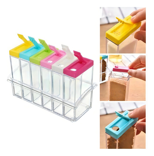 Set 6 Cocina Especieros Condimenteros Acrilico Con Base
