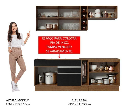 Cozinha Completa Parma Madesa Com Armário E Balcão Rp Cor Rustic/Preto