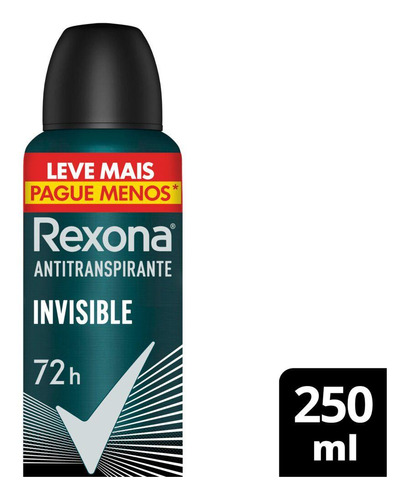  Rexona Antitranspirante Invisible 250mL masculino 72hs