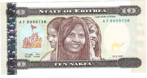 Eritrea Billete 10 Nafka Unc 1997 Pick 3