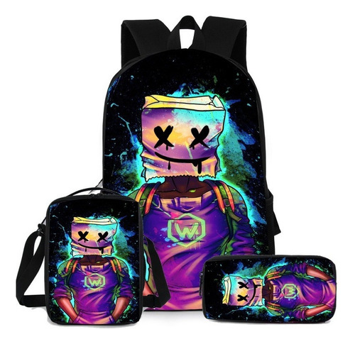 Mochila Escolar Marshmallow De 3 Piezas+bolsa De Mensajero