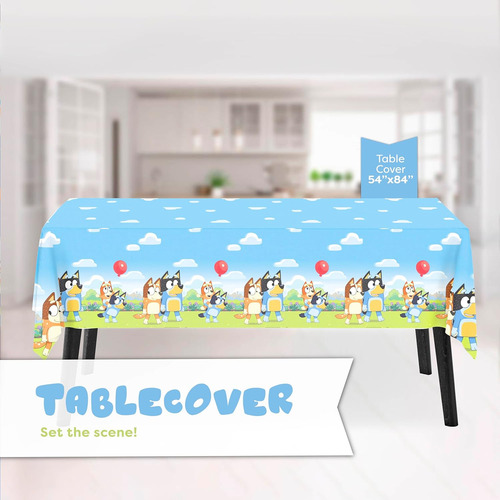 Fiesta De Bluey: Decoraciones Con Mesa Azul, Platos Y Servil