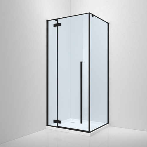 Box Ducha Mampara Gorena Positano 100cm Cabina Recta C/base Armazón Negro Panel Traslucido