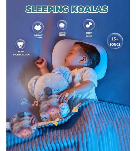 Peluche De Apego Luz Sonido Respira Con Movimient Para Bebés Gris