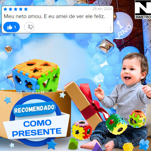 Kit brinquedos educativos para bebê 1 ano Cubo de montar e encaixar sensorial pedagógico didático + formas geométricas coloridas aprendizagem lúdica 12 meses jogos recreativos para creche escola