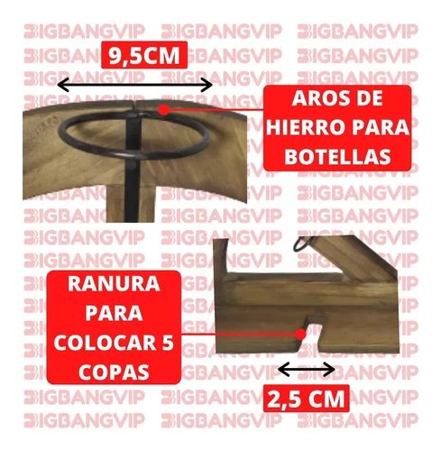 Bodega De Madera Para 3 Botellas Con Cuelga Copas Repisa