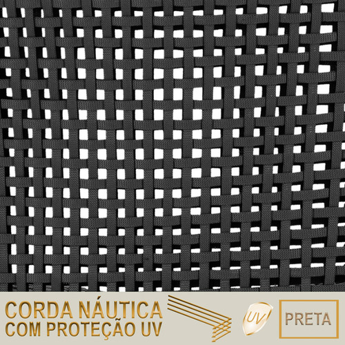 6 Cadeiras Corda Náutica E Mesa Tampo 1,20m Ripado Alumínio Estrutura Preto