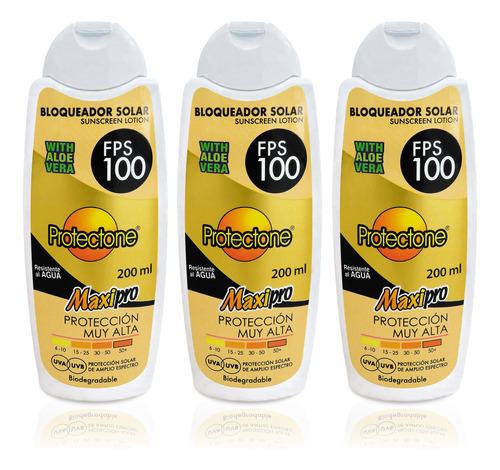 Bloqueador Solar Fps 100 Protectone 3 Pzas De 200 Ml C/u.