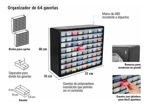 Organizador con 64 gavetas, Truper, Organizadores, 10895