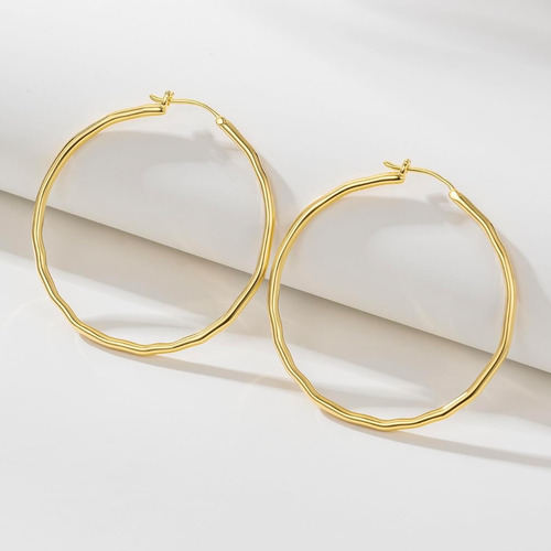 Arracadas Coquetas Facetadas Grandes Aretes De Oro 14k 35mm