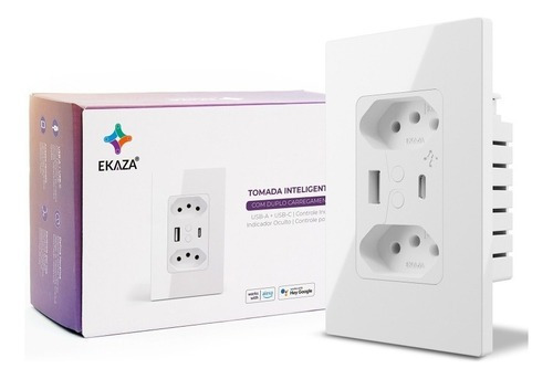 Tomada Dupla Inteligente Smart Wifi Bivolt C/ Usb Alexa Cor Branco