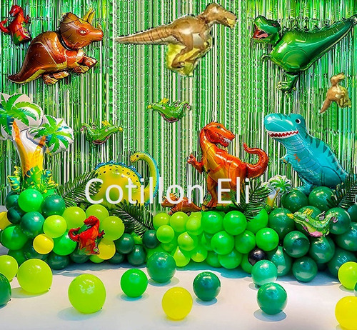 Set Deco Cumple Globos Dinosaurios Gigantes Cortina 