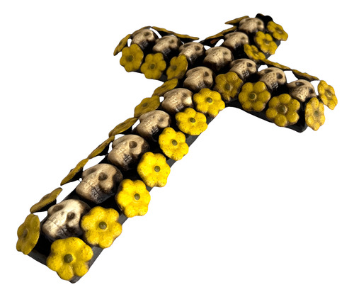 Cruz De Calaveras Artesanal De Barro Para Decoración