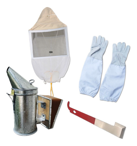 Kit Ahumador Galvanizado Sombrero Guantes Cuña Apicultura