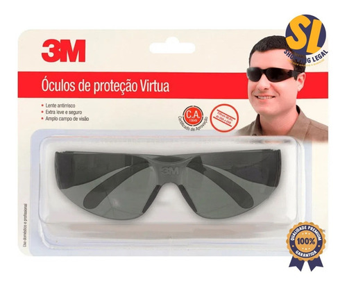 Imagem 3 de 7 de Óculos De Proteção Epi Segurança Virtua Cinza Fume 3m