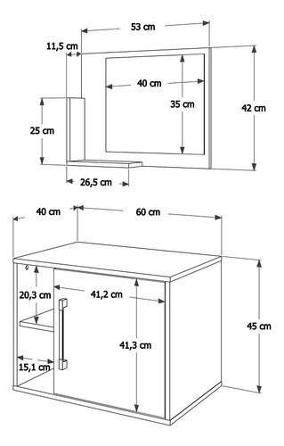 Gabinete P/banheiro Soft 60 Cm C/cuba Q32 E Espelheira Cor do móvel Snow C/Branco Chess