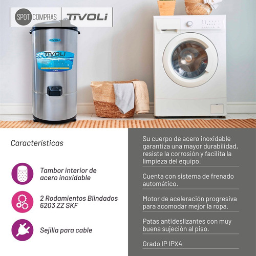 Secarropas Centrifugo Tivoli Acero Inoxidable 6,5kg Tvi-si62