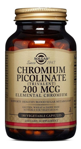 Solgar | Chromium Picolinate | 200mcg | 180 Veg Capsules