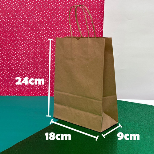 50 Sacola Kraft Média Com Alça 24x9x18 Presente Embalagem