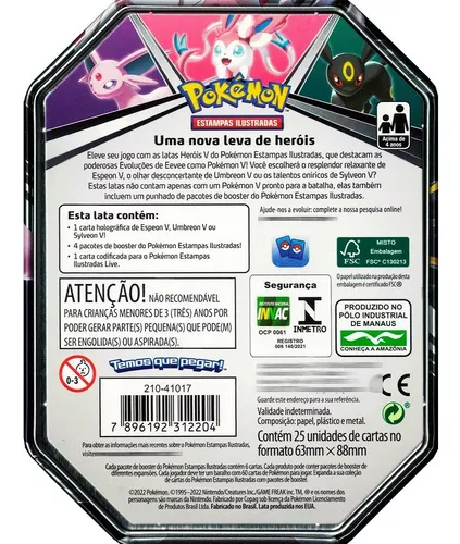 Coleção Cartas Pokemon Evoluções de Eevee Herois V Lata 25 Cartas - Rosa