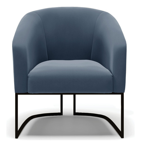 Poltrona Stella Suede Base Metálica Industrial Preto Cor Azul-marinho