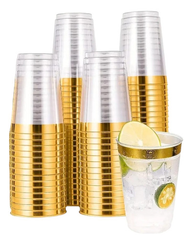 60 Vaso Elegante Plástico 2oz Para Fiesta Shots Borde Dorado