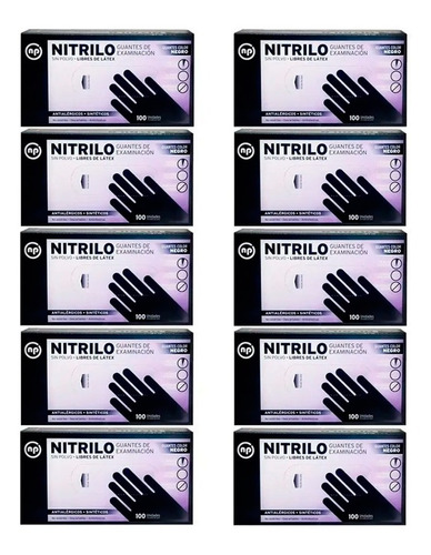 Guantes descartables antideslizantes NP color negro talle S de nitrilo en pack de 10 x 100 unidades