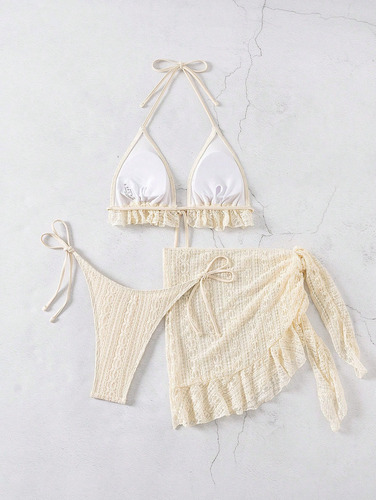 Sqy Bikini De 3 Piezas Con Volantes Y Encaje Para Mujer