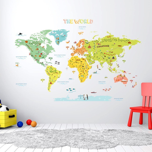 Decowall Dlt1616n Colorido Mapa Del Mundo Pegatinas De Pared