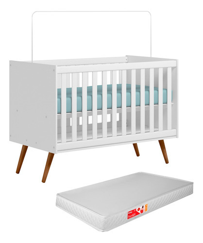 Berço Cama Mini Americano Retrô Bebê 2x1 Pé Palito E Colchão Cor Branco