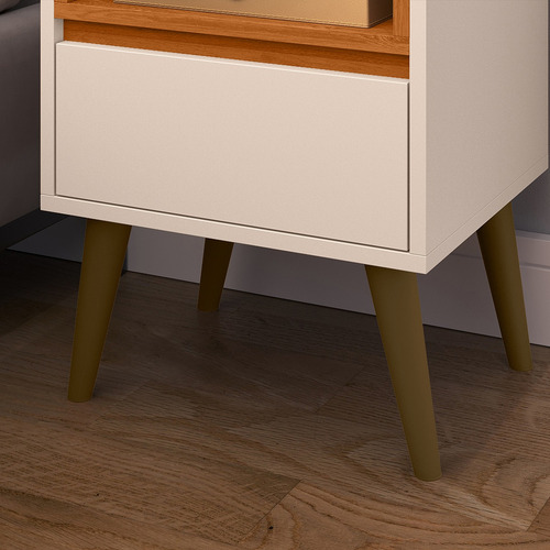 Mesa De Cabeceira Luxo Borcelle - Quarto Melissa Mdp Brilhante Off White/ Cedro
