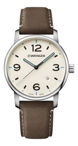 Reloj Wenger Urban Metropolitan Cuarzo 01.1741.118 Color de la correa Café Color del bisel Plata Color del fondo Beige