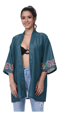 Kimono Haori Floral Oriental Kitsune Japão Floral Tigre Flor