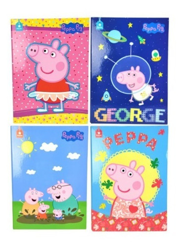 Caderno Brochurão Capa Dura Peppa Pig 96 Fls Kit 4 Unidades