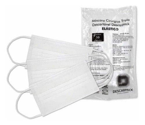 Kit 100 Máscaras Descartável Tripla Proteção Bompack