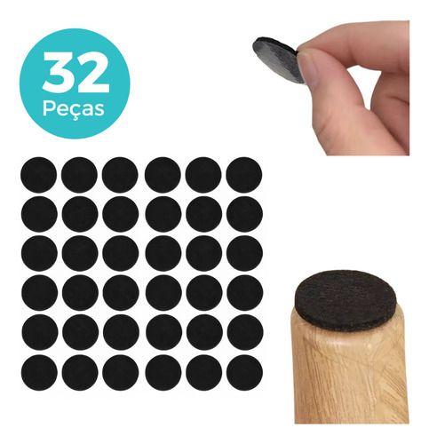 Kit 32 Protetores Feltro Adesivo Pé De Mesa E Cadeira Moveis