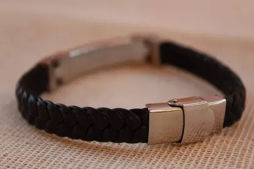 Imagen 2 de 5 de Pulsera Hombre Brazalete Acero Inoxidable Piel Regalo Papá