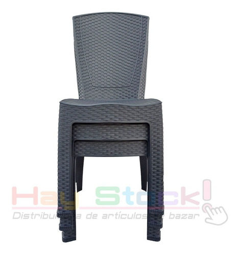 Silla Plastica Apilable Reforzada Jardin Simil Rattan / 6 Un