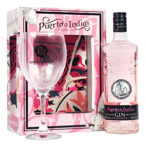 Pack Gin Puerto De Indias Strawberry 700ml + Copa Imp España