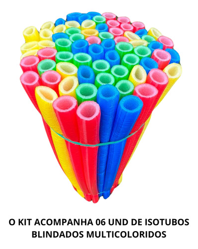Kit Com 6 Isotubos Blindados + 1 Rede 2,44m / 2,50m Para Cama Elástica Pula Pula Val Brinquedos