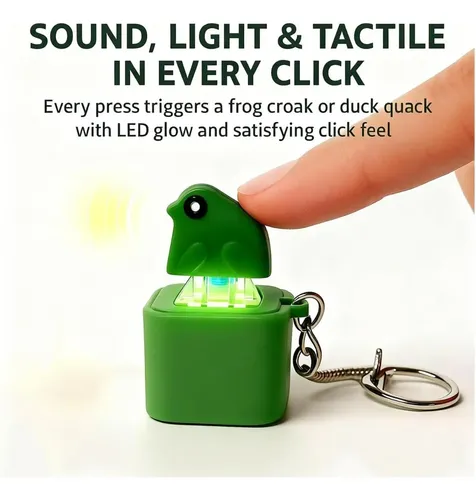 Set De 5 Llaveros Anti-Estrés Con Forma De Animal – Rana, Lagarto, Pollo, Capibara Y Botón, Con Luces Y Sonido De Clic, Recargables, Ideales Para Aliviar La Ansiedad Y El Estrés